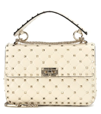 Shop Valentino Rockstud Spike Medium Leather Handbag In White