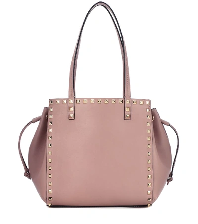 Shop Valentino Rockstud Small Leather Tote In Pink