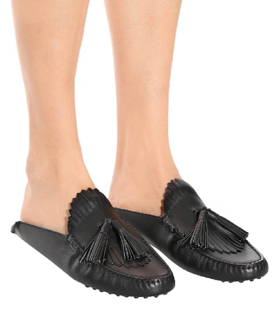 Shop Tod's Gommino Leather Slippers In Black