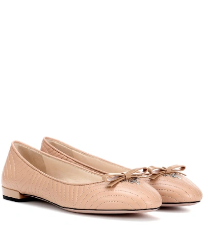 Shop Prada Leather Ballerina Shoes In Neutrals