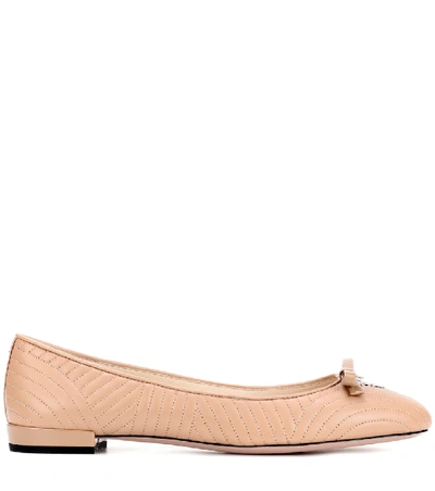 Shop Prada Leather Ballerina Shoes In Neutrals