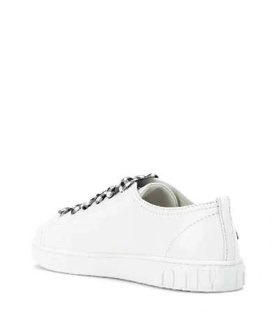 Shop Miu Miu Appliquéd Leather Sneakers In White