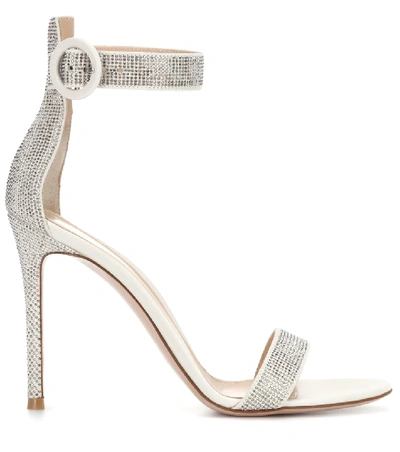 Shop Gianvito Rossi Lennox 105 Suede Sandals In White