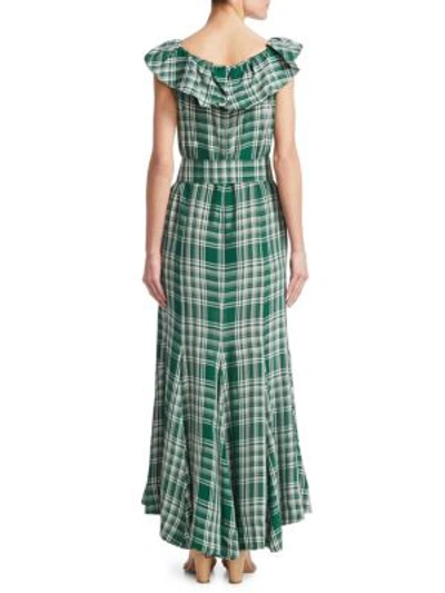Shop Rosie Assoulin Belted Plaid Dress In Green Plaid