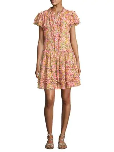 Shop Rebecca Taylor Silk Button-front Dress In Multi