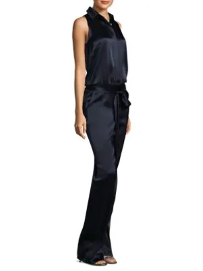 Shop St John Liquid Satin Jumpsuit In Navy