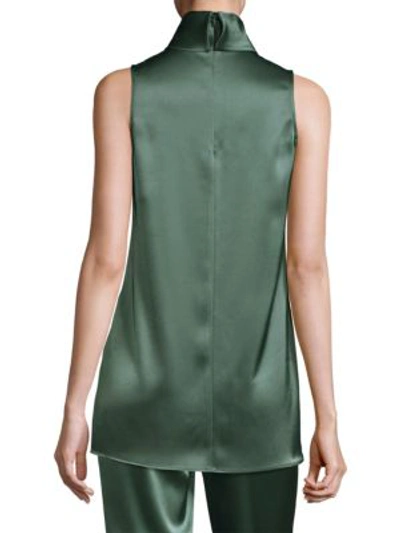 Shop St John Liquid Satin Turtleneck Blouse In Dark Mint