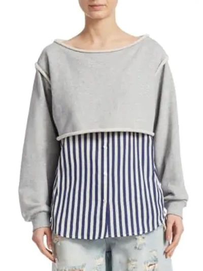 Shop Alexander Wang T Combo Bottom Sweatshirt In Grey Stripe