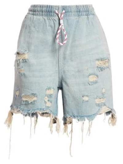 Shop Alexander Wang T Destroyed Drawstring Denim Shorts In Vintage Bleach