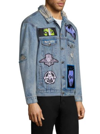 Shop Haculla Distressed Patched Denim Jacket In Light Blue Wash