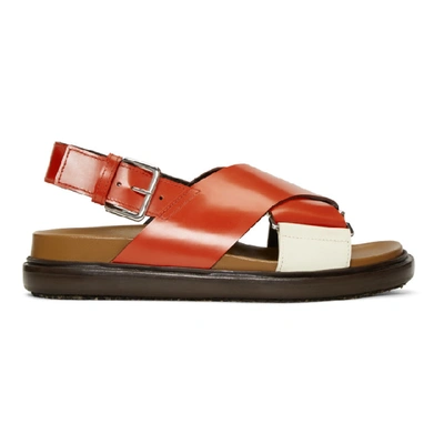 Shop Marni Red & White Fussbett Sandals