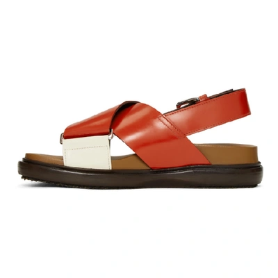 Shop Marni Red & White Fussbett Sandals