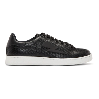 Shop Neil Barrett Black Thunderbolt Tennis Sneakers In 524 Black