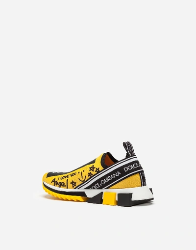 Shop Dolce & Gabbana Sneakers In Sorrento Graffiti Print In Yellow