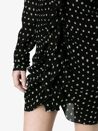 Shop Saint Laurent Silk Ruffle Polka Dot Mini-dress In Black