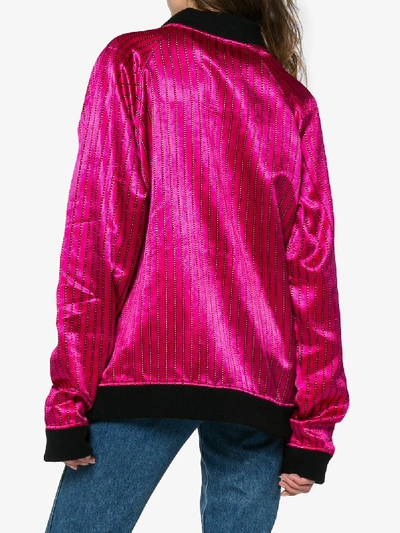 Shop The Elder Statesman Silk Multi Stripe Bomber Jacket In Pink&purple