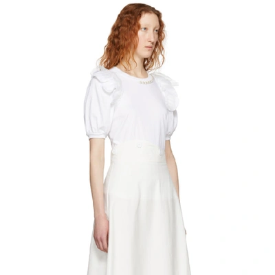 Shop Simone Rocha White Beaded Puff Sleeve T-shirt