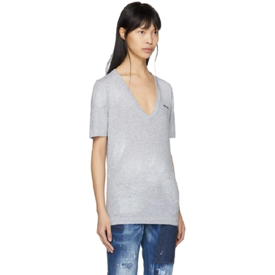 Shop Dsquared2 Grey Logo Renny V-neck T-shirt In 857m Grey