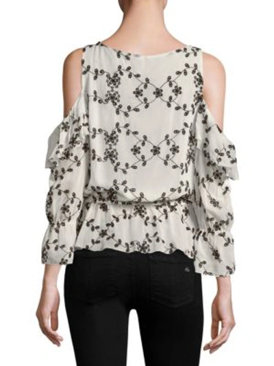 Shop Joie Carlyton Cold-shoulder Silk Blouse In Porcelain Caviar