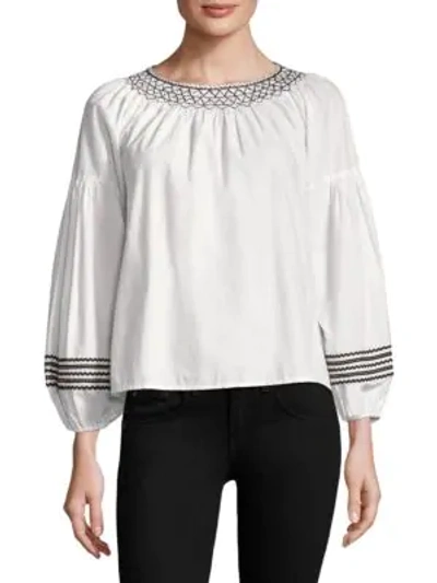 Shop Joie Ghada Contrast Smocked Blouse In Clean White
