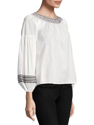 Shop Joie Ghada Contrast Smocked Blouse In Clean White
