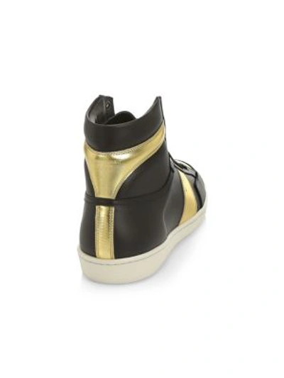 Shop Saint Laurent Court Classic Metallic Leather High-top Trainers In Black Gold