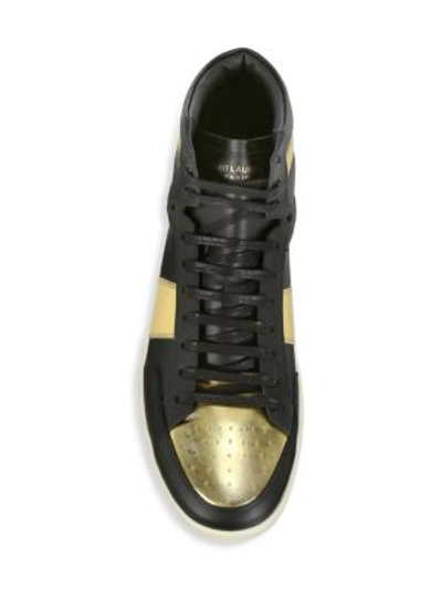 Shop Saint Laurent Court Classic Metallic Leather High-top Sneakers In Black Gold