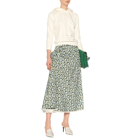Shop Marni Printed Cotton And Linen Midi Skirt In Blue