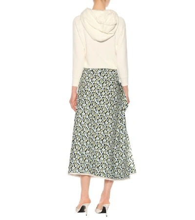 Shop Marni Printed Cotton And Linen Midi Skirt In Blue