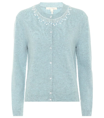 Shop Marc Jacobs Beaded Wool And Cashmere Cardigan In Blue