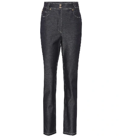 Shop Versace High-waisted Slim-fit Jeans In Blue