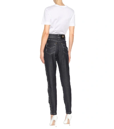 Shop Versace High-waisted Slim-fit Jeans In Blue