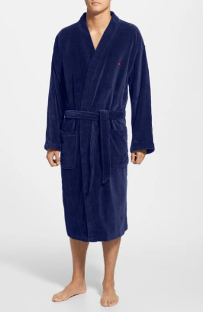 Shop Polo Ralph Lauren Cotton Fleece Robe In Navy