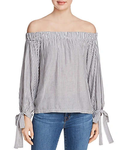 Shop 7 For All Mankind Off-the-shoulder Striped Top In Gray/white