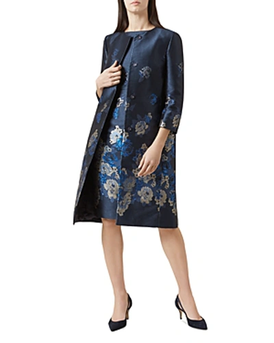 Shop Hobbs London Yen Floral Jacquard Coat In Navy Multi