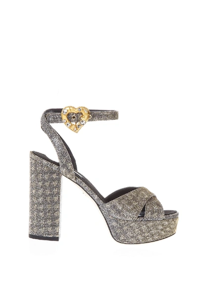 Shop Dolce & Gabbana Grey & Gold Tweed Printed Fabric Platform In Grey-gold