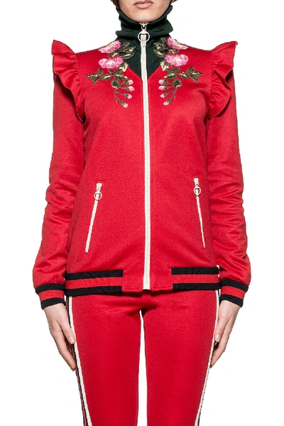 Shop Gucci Red Embroidery Sweatshirt