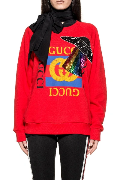 Shop Gucci Red Printed Sweatshirt