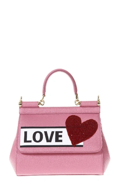 Shop Dolce & Gabbana Sicily Love Rose Leather Hand Bag