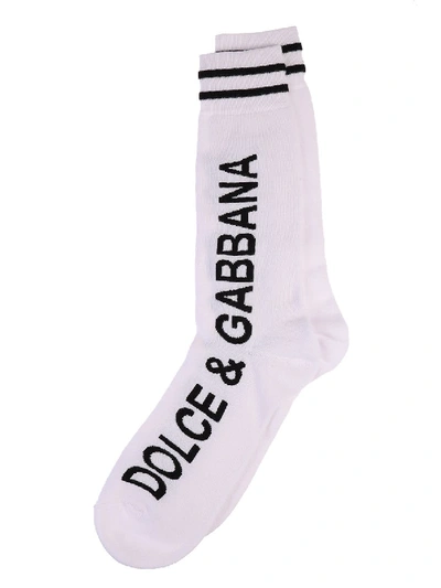Shop Dolce & Gabbana Logo Printed Socks In White