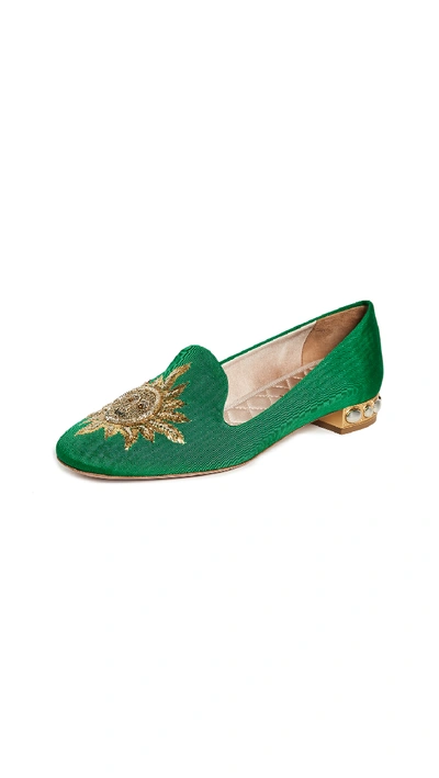 Shop Aquazzura Embellished Slippers In Jasmine Green