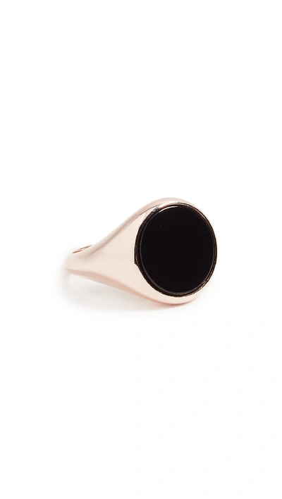 Shop Bronzallure Onyx Pinky Signet Ring In Rose Gold/onyx