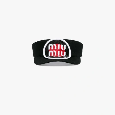 Shop Miu Miu Black Logo Denim Visor