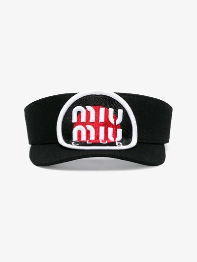 Shop Miu Miu Black Logo Denim Visor