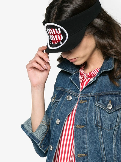 Shop Miu Miu Black Logo Denim Visor