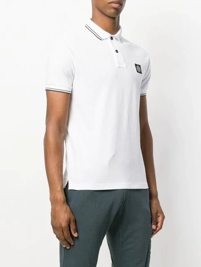 Shop Stone Island Embroidered Logo Polo Shirt In White