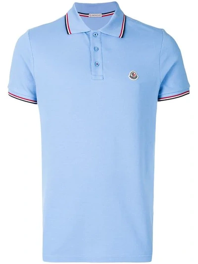 Shop Moncler Poloshirt Mit Kontrastkragen In Blue
