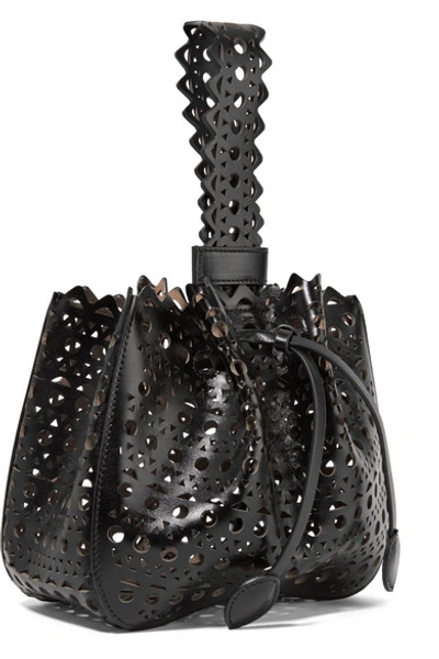 Shop Alaïa Rose Marie Laser-cut Leather Bucket Bag In Black