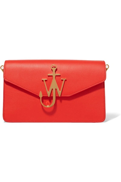 Shop Jw Anderson Logo Leather Shoulder Bag In Red