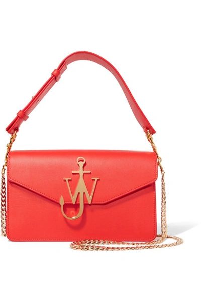 Shop Jw Anderson Logo Leather Shoulder Bag In Red